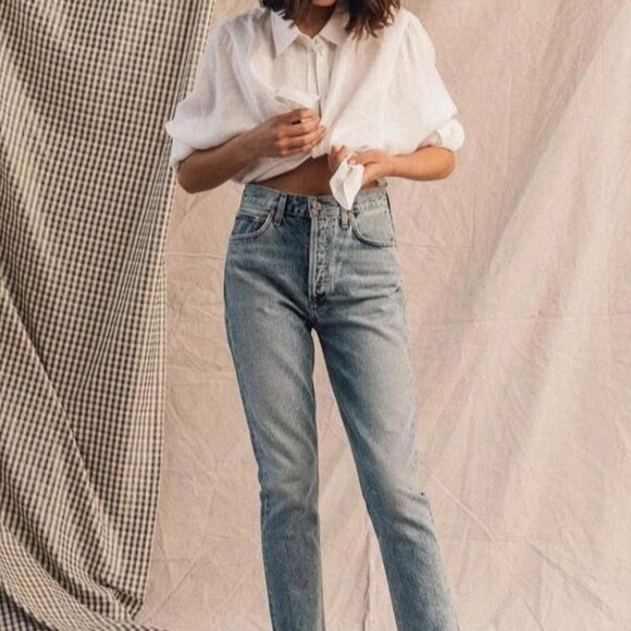 AGOLDE High Rise Riley Crop Jeans in Zephyr - Picture 1 of 8